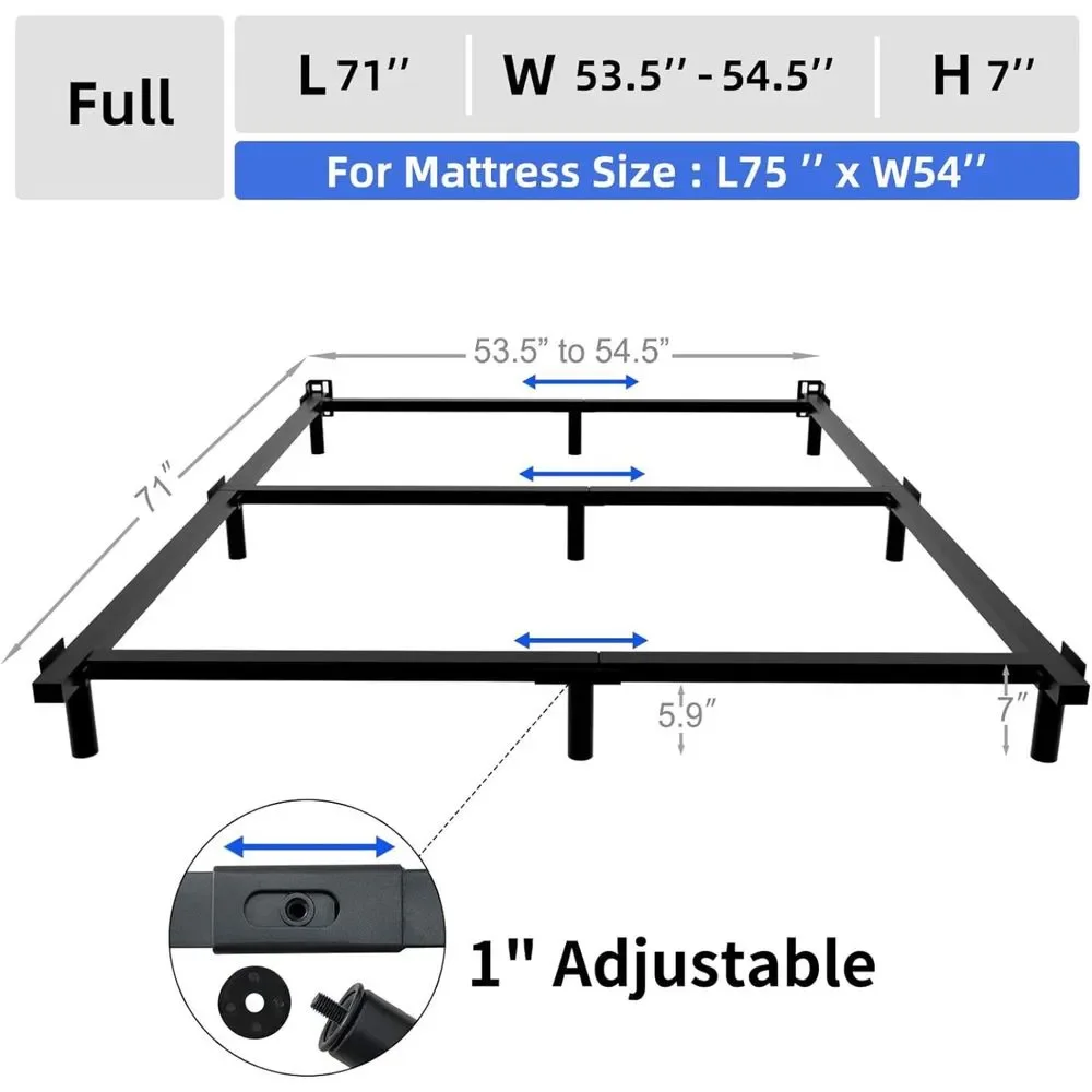 7 Inch Full Size Metal Bed Frame for Box Spring and Mattress, 9-Leg size full